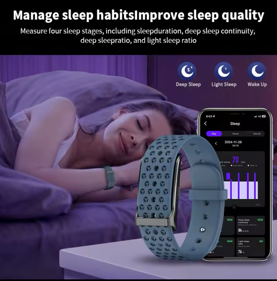 Smart Bracelet Heart Rate Blood Pressure Sleep Monitor