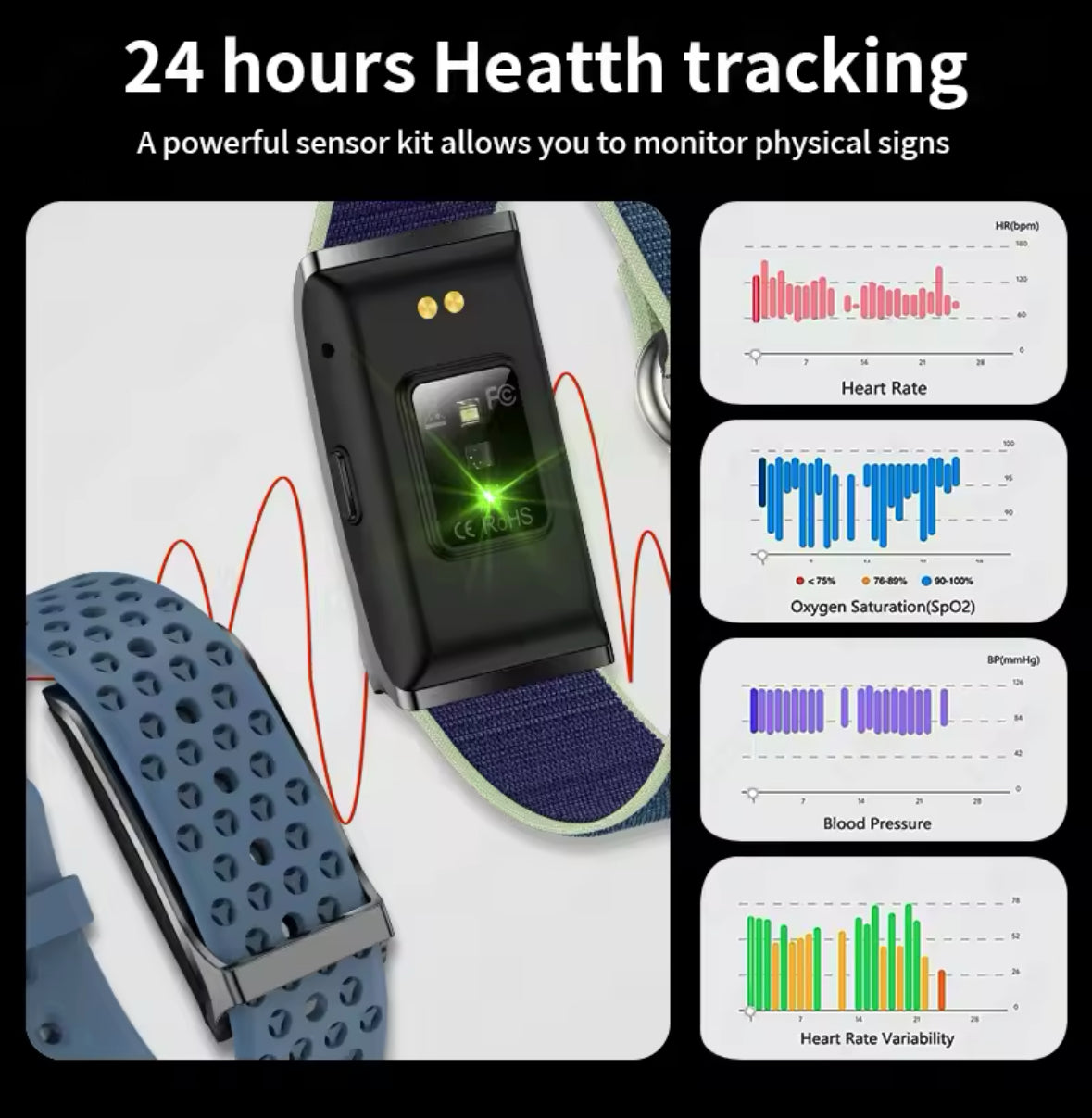 Smart Bracelet Heart Rate Blood Pressure Sleep Monitor